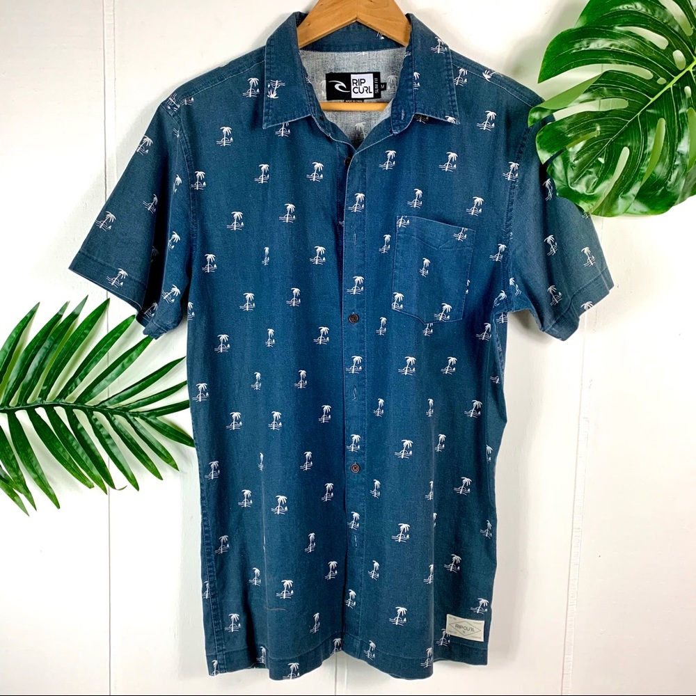 RIP CURL Men’s Palm Tree Casual ButtonDown Shirt M